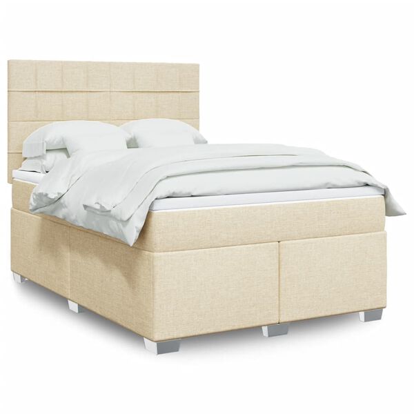 vidaXL Boxspringbett mit Matratze Creme 140x190 cm Stoff