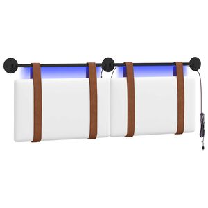 vidaXL H&auml;ngendes Kopfteil Mit LED Licht Wei&szlig; Antikes PU
