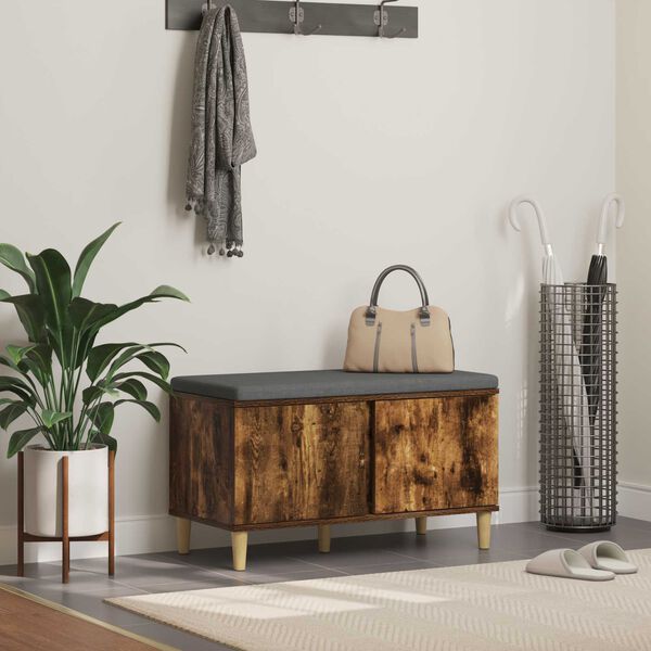 vidaXL Flurbank mit Kissen mit T&uuml;r Ger&auml;ucherte Eiche 60 x 38 x 46 cm