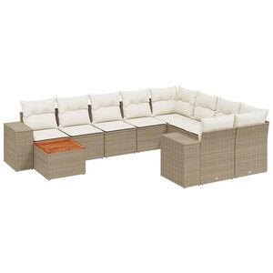 vidaXL 10-tlg. Garten-Sofagarnitur mit Kissen Beige Poly Rattan