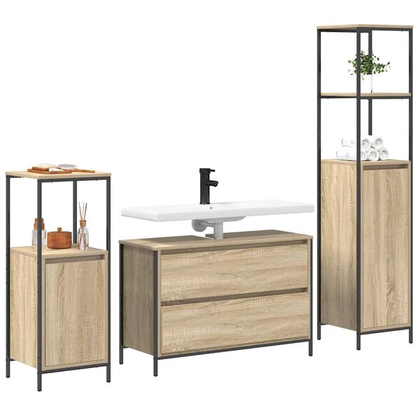 vidaXL Badezimmerm&ouml;bel-Set mit Regal 3 pcs Sonoma-Eiche Holzwerkstoff