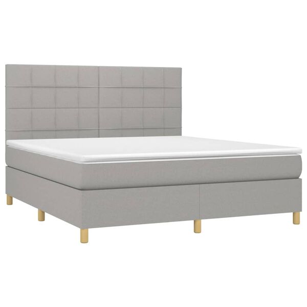 vidaXL Boxspringbett mit Matratze & LED Hellgrau 180x200 cm Stoff