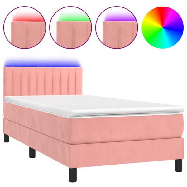 vidaXL Boxspringbett mit Matratze & LED Rosa 100x200 cm Samt