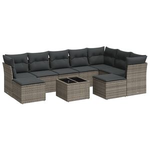 vidaXL 10-tlg. Garten-Sofagarnitur mit Kissen Grau Poly Rattan