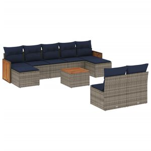 vidaXL 10-teiliges Gartensofa-Set mit Kissen, grau, Polyrattan