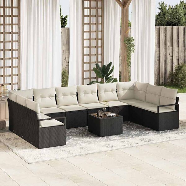 vidaXL Sofa Set mit Kissen 11 pcs Schwarz Poly-Rattan