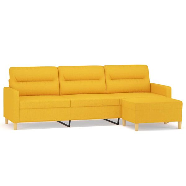 vidaXL 3-Sitzer-Sofa mit Hocker Hellgelb 210 cm Stoff