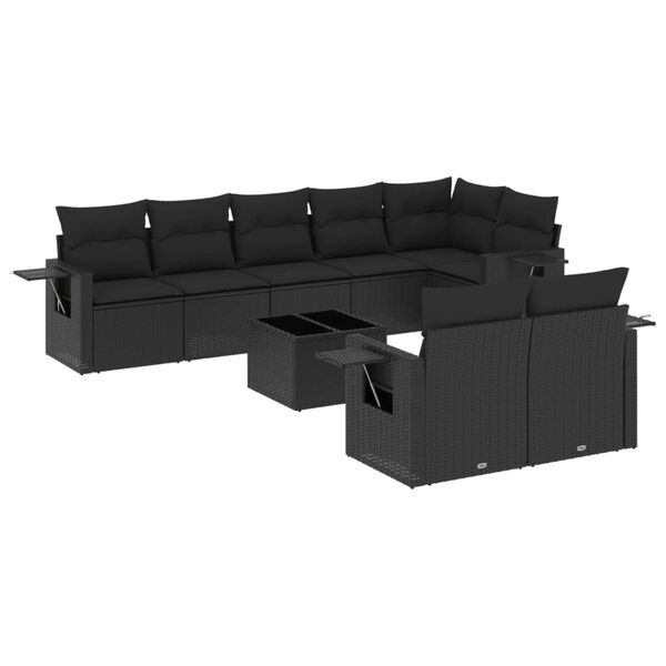 vidaXL 9-tlg. Garten-Sofagarnitur mit Kissen Schwarz Poly Rattan