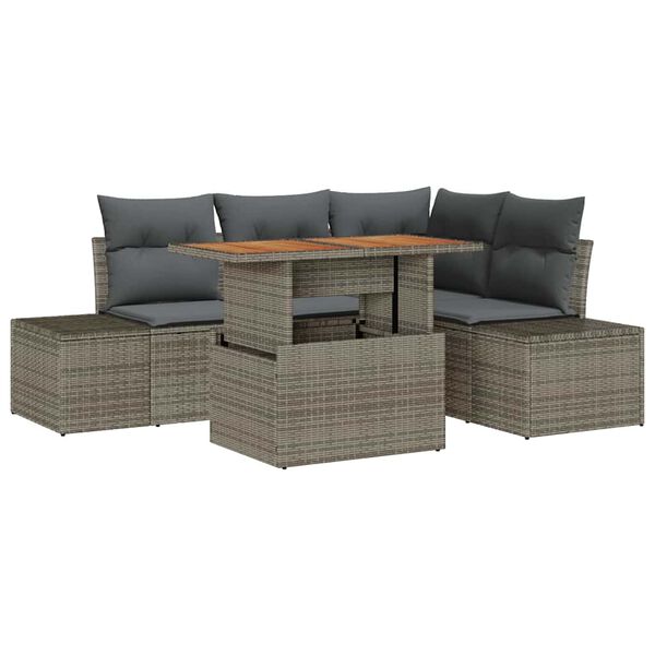 vidaXL Garten-Sofa-Set mit Speicher 5 pcs Grau Poly Rattan