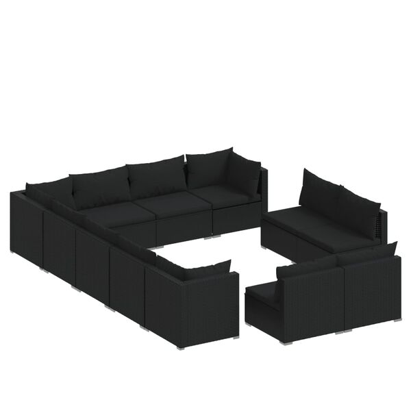 vidaXL 12-tlg. Garten-Lounge-Set mit Kissen Schwarz Poly Rattan