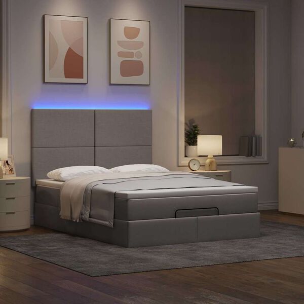 vidaXL Ottoman-Bett mit Matratze & LEDs Taupe 140x190 cm Stoff