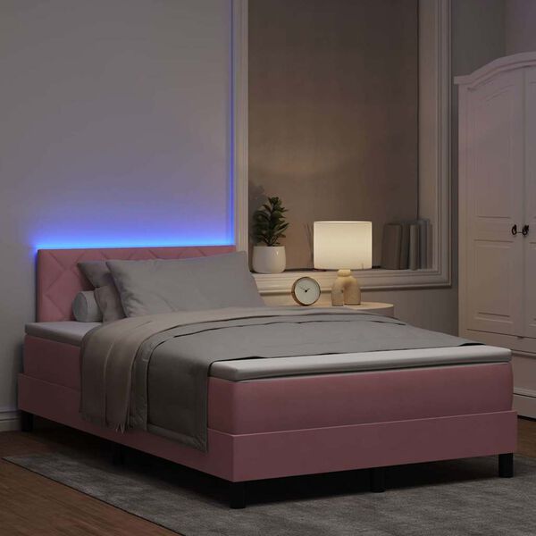 vidaXL LED Boxspringbett mit Matratze Rosa 120 x 190 cm Samt