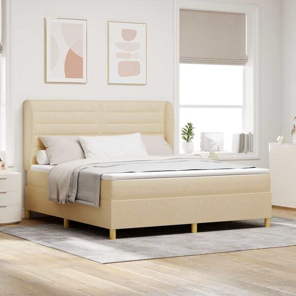 vidaXL Boxspringbett mit Matratze Dunkelgrau 90x190 cm Creme Stoff
