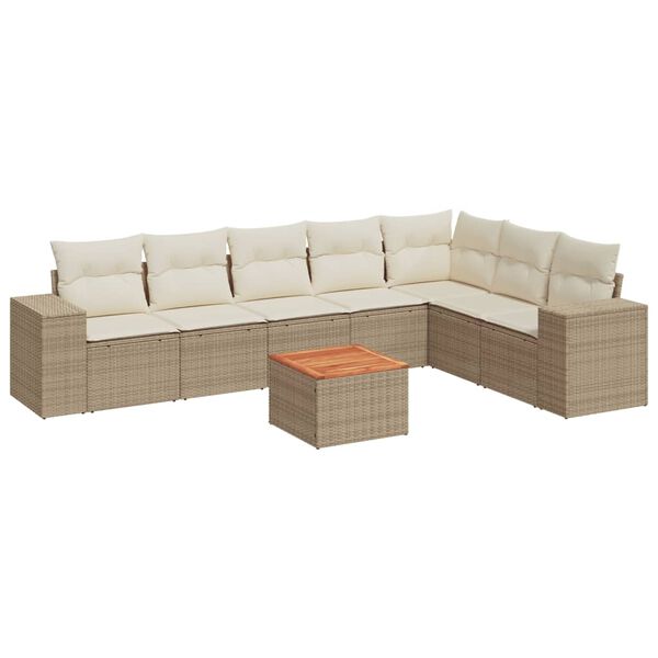 vidaXL 8-tlg. Garten-Sofagarnitur mit Kissen Beige Poly Rattan