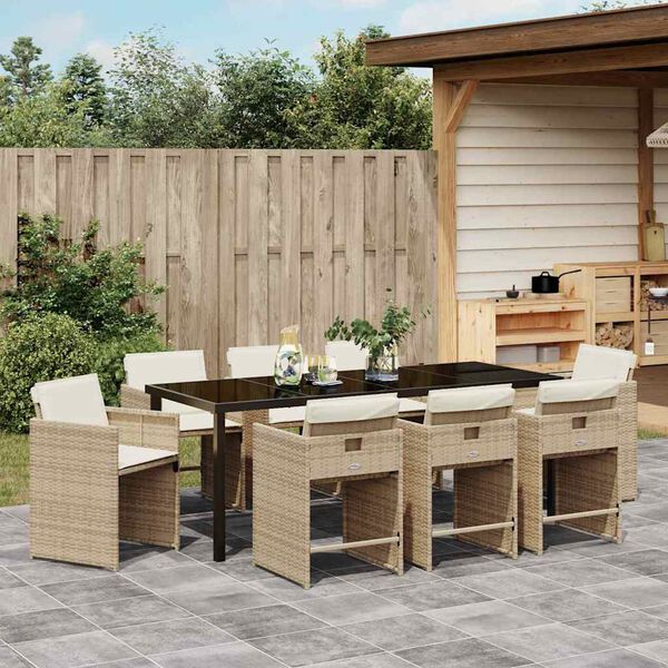 vidaXL Garten Essgruppe 9 pcs Beige Poly-Rattan