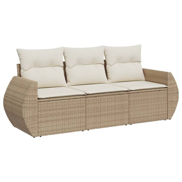 vidaXL 3-tlg. Garten-Sofagarnitur mit Kissen Beige Poly Rattan