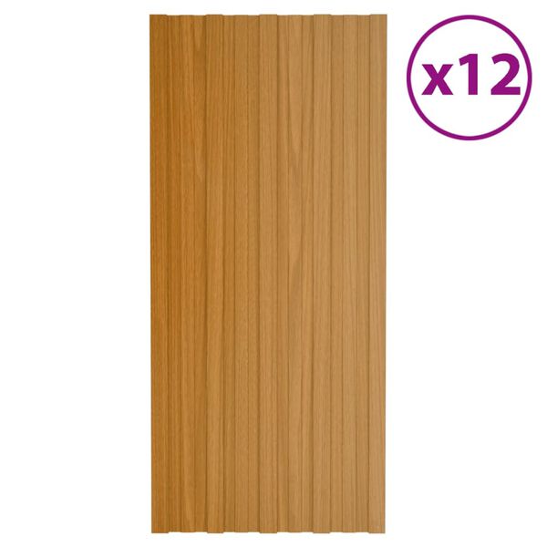 vidaXL Dachpaneele 12 Stk. Verzinkter Stahl Holzoptik Hell 100x45 cm