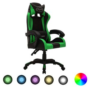 vidaXL Gaming-Stuhl mit RGB LED-Leuchten Gr&uuml;n und Schwarz Kunstleder