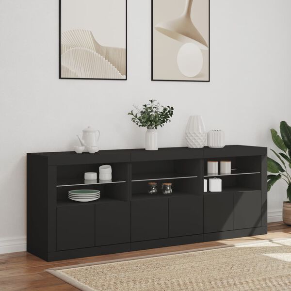 vidaXL Sideboard mit LED-Leuchten Schwarz 181,5x37x67 cm