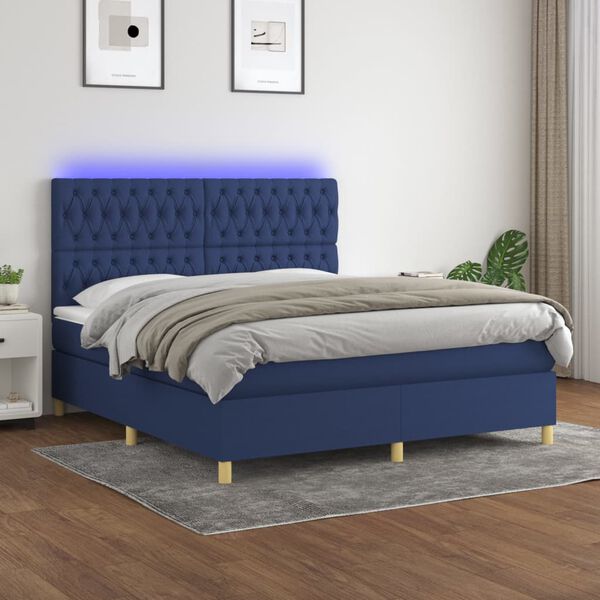 vidaXL Boxspringbett mit Matratze & LED Blau 180x200 cm Stoff