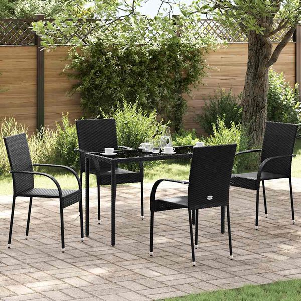 vidaXL Stapelbare Gartenst&uuml;hle 4 Stk. Poly Rattan Schwarz