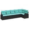 vidaXL Gartensofa-set mit Kissen 6 pcs Schwarz und T&uuml;rkis Poly-Rattan