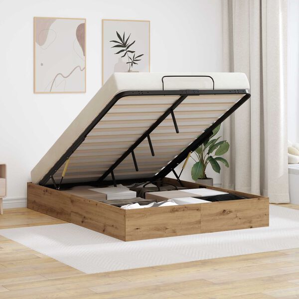 vidaXL Ottoman Bettgestell Artisan-Eiche 150 x 200 cm Holzwerkstoff