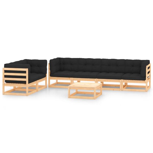vidaXL 7-tlg. Garten-Lounge-Set mit Kissen Massivholz Kiefer