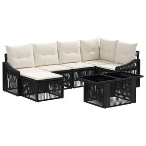 vidaXL Gartensofa-set 7 stk. Schwarz und Cremewei&szlig; Poly-Rattan