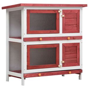 vidaXL Kaninchenstall 4 T&uuml;ren Rot Holz