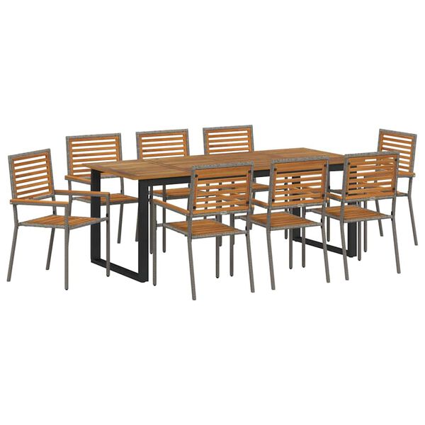 vidaXL Garten Essgruppe 9 pcs Grau Massivholz Akazie