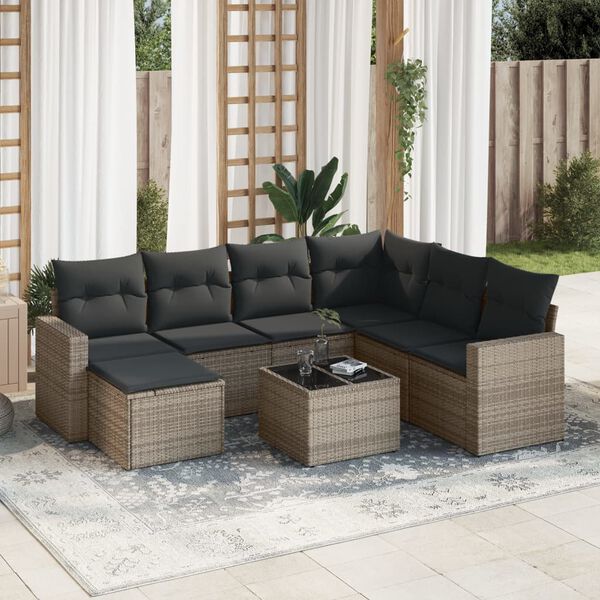 vidaXL 8-tlg. Garten-Sofagarnitur mit Kissen Grau Poly Rattan