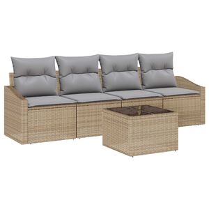 vidaXL Sofa Set mit Kissen 5 pcs Beige und Grau Poly-Rattan