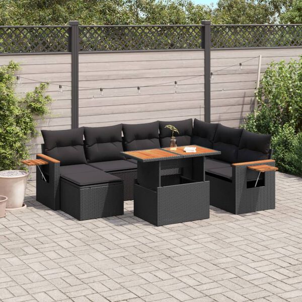 vidaXL 8-tlg. Garten-Sofagarnitur mit Kissen Schwarz Poly Rattan