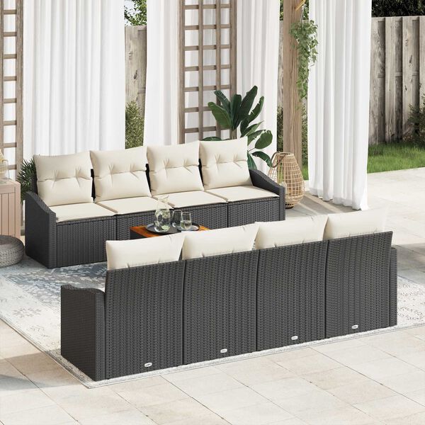 vidaXL Gartensofa-set mit Speicher 9 pcs Schwarz und Creme Poly-Rattan