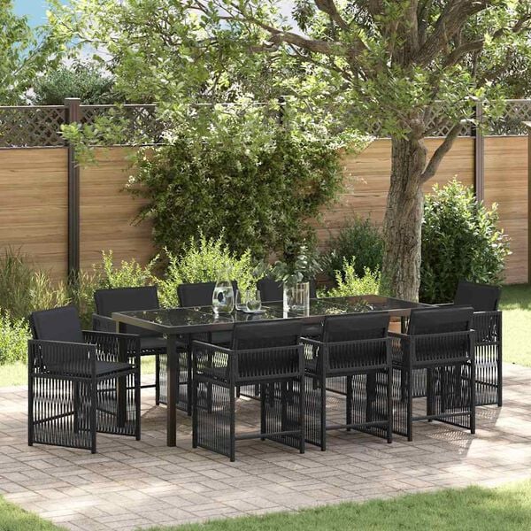 vidaXL Garten Essgruppe 9 pcs Schwarz Poly-Rattan