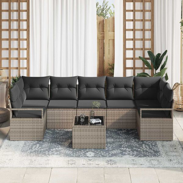 vidaXL Garten-Sofa-Set 8 pcs Grau Poly-Rattan und Stahl und Glas