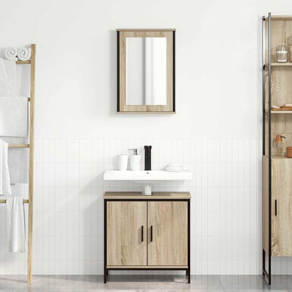 vidaXL Badezimmerm&ouml;bel-Set mit Regal mit T&uuml;r 2 pcs Braun Holzwerkstoff
