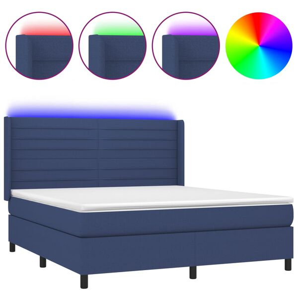 vidaXL Boxspringbett mit Matratze & LED Blau 180x200 cm Stoff