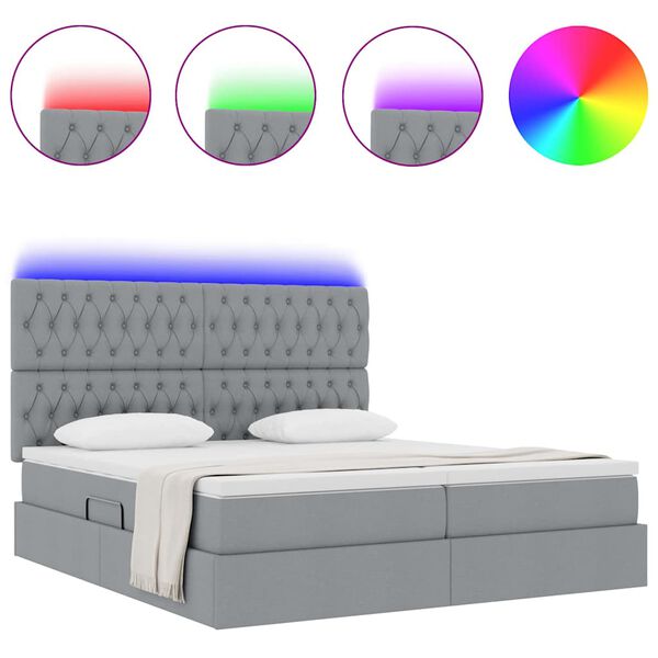 vidaXL Bett mit LED-Lichtleisten Hellgrau 200 x 200 cm Stoff