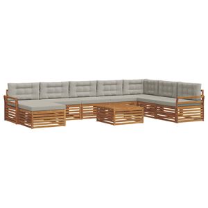 vidaXL Outdoor-Sofagarnitur mit Kissen 9 pcs Nat&uuml;rlich und Hellgrau