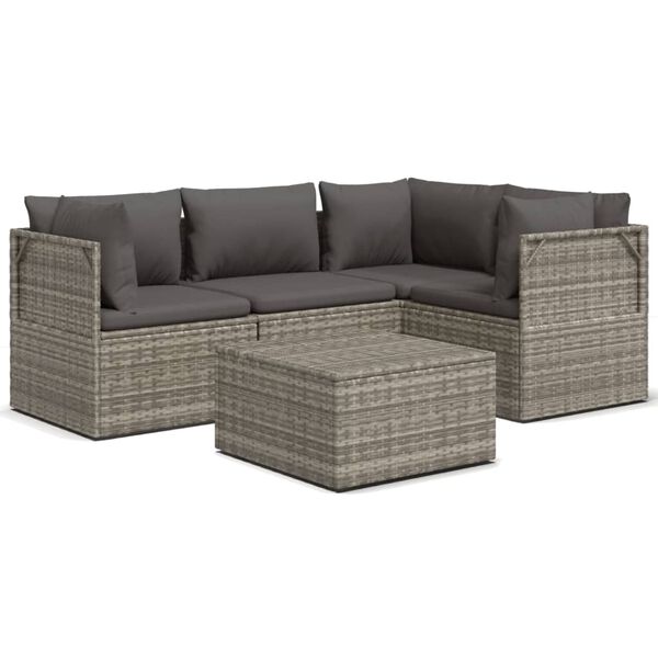 vidaXL 5-tlg. Garten-Lounge-Set mit Kissen Grau Poly Rattan
