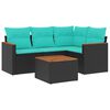 vidaXL 5-teiliges Gartensofa-Set mit Kissen, schwarzes Polyrattan