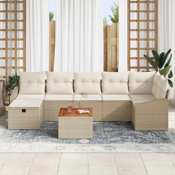 vidaXL Garten-Sofa-Set mit Kissen mit Speicher 8 pcs Beige Poly Rattan