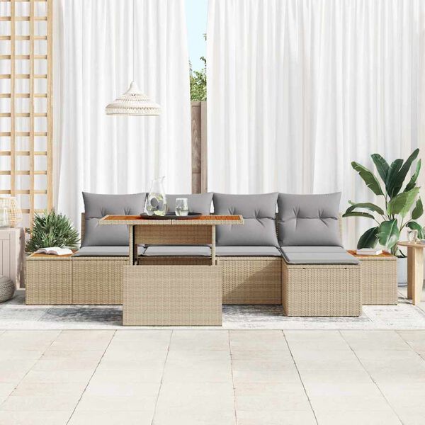 vidaXL Garten-Sofa-Set mit Speicher 6 pcs Beige Poly Rattan
