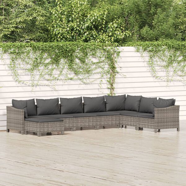 vidaXL 8-tlg. Garten-Lounge-Set mit Kissen Grau Poly Rattan