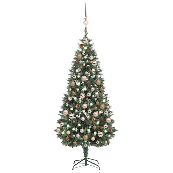 vidaXL K&uuml;nstlicher Weihnachtsbaum mit Beleuchtung Kugeln Zapfen 180 cm