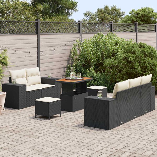 vidaXL Gartensofa-set mit Kissen 8 pcs Schwarz und Creme Poly Rattan