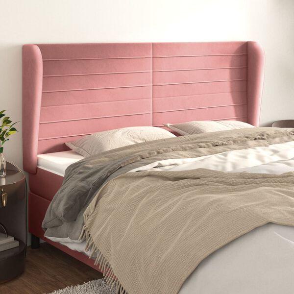 vidaXL Kopfteil mit Ohren Rosa 163x23x118/128 cm Samt