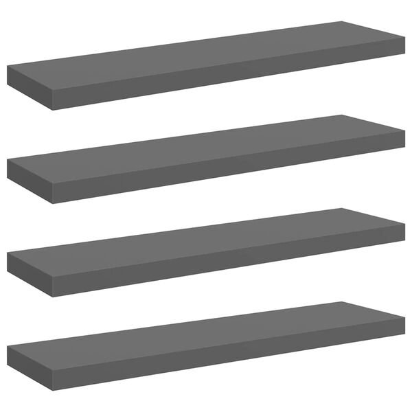 vidaXL Schweberegale 4 Stk. Hochglanz-Grau 90x23,5x3,8 cm MDF